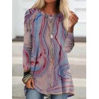 Marbling Print Casual Crew Neck Long Sleeves shirt