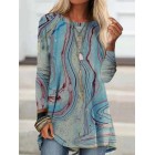 Marbling Print Casual Crew Neck Long Sleeves shirt