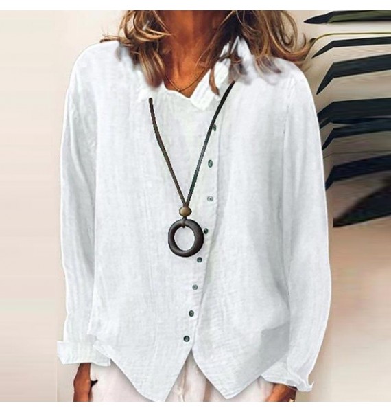 Womens Retro Cotton Linen Loose Button Shirt