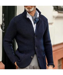 Men's Casual Stand Colr Thick Knit Suit Jacket