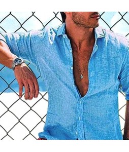 Men's Simple Long Sleeve Beach Linen Shirt