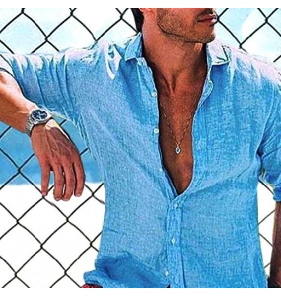 Men's Simple Long Sleeve Beach Linen Shirt