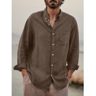 Solid Color Casual pel Cotton Linen Loose Shirt