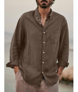 Solid Color Casual pel Cotton Linen Loose Shirt