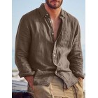 Solid Color Casual pel Cotton Linen Loose Shirt