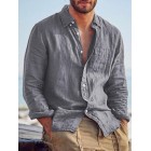 Solid Color Casual pel Cotton Linen Loose Shirt