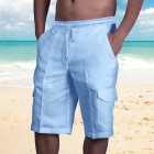 Men's Linen Double Pocket Tethered Beach Cargo Shorts