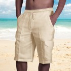 Men's Linen Double Pocket Tethered Beach Cargo Shorts