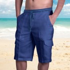 Men's Linen Double Pocket Tethered Beach Cargo Shorts