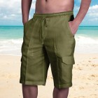 Men's Linen Double Pocket Tethered Beach Cargo Shorts