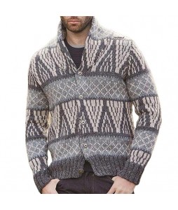 Men's  Jacquard Long Sleeve Knit Sweater Cardigan