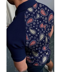 Paisley cashew color block short-sleeved polo shirt