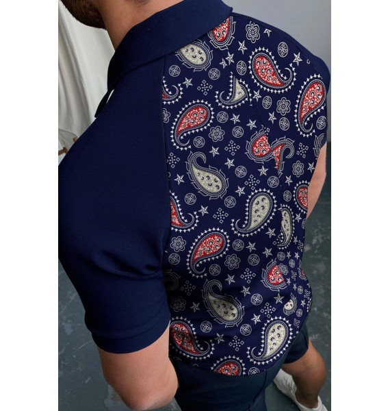 Paisley cashew color block short-sleeved polo shirt