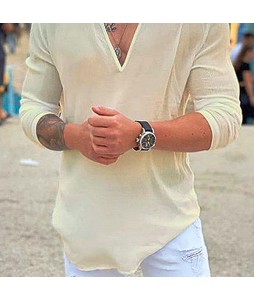 Men's Linen V-Neck Breathable Lightweight Resort Top