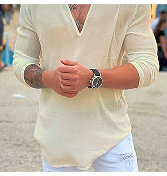 Men's Linen V-Neck Breathable Lightweight Resort Top