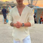 Men's Linen V-Neck Breathable Lightweight Resort Top