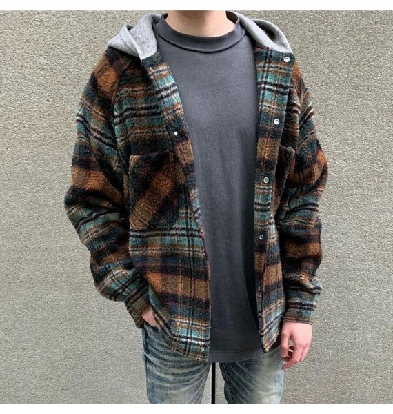 Men's Casual Check Hooded Jacket