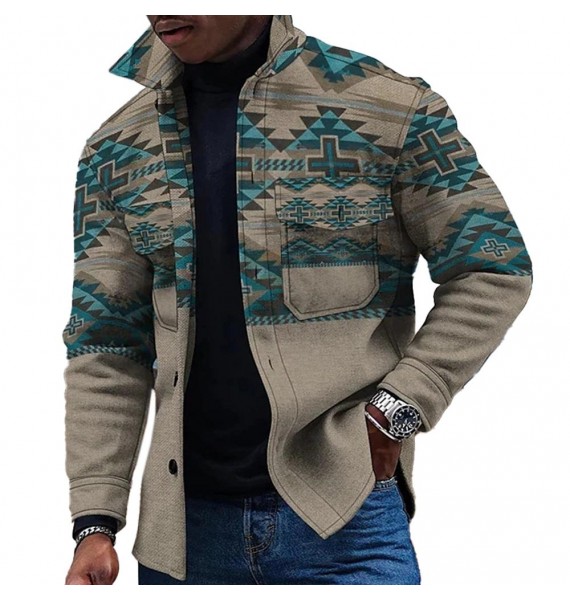 Men's  Ethnic Print Shirt Jacket