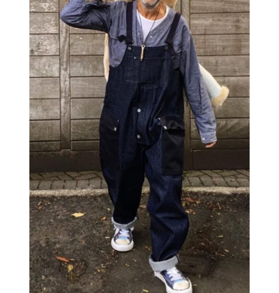 Contrast-paneled  Overalls