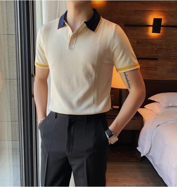 Summer mens short-sleeved knit POLO shirt