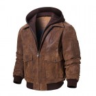 Men's Outdoor Retro Winter Bike Hooded Leather Jacket