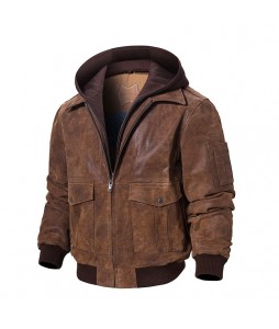 Men's Outdoor Retro Winter Bike Hooded Leather Jacket