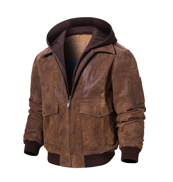 Men's Outdoor Retro Winter Bike Hooded Leather Jacket