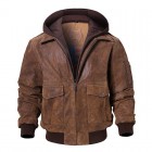 Men's Outdoor Retro Winter Bike Hooded Leather Jacket