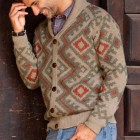 Men's Casual  Long Sleeve Jacquard Sleeve pel Knit Sweater