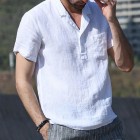 V-Neck Short Sleeve Linen Shirt