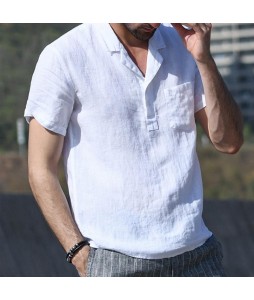 V-Neck Short Sleeve Linen Shirt