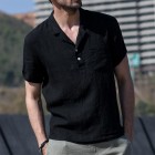 V-Neck Short Sleeve Linen Shirt