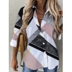 Casual Loose Geometric Contrast Print Long Sleeve Blouse