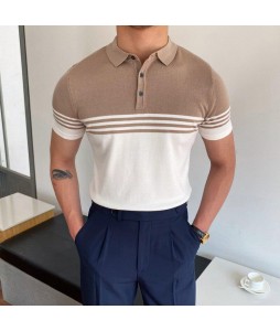 Gentlemens knit color block polo shirt