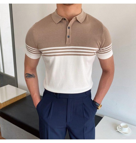 Gentlemens knit color block polo shirt