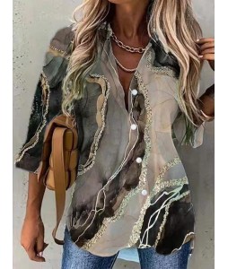 Casual Fashion Marble Print pel Long Sleeve Shirt