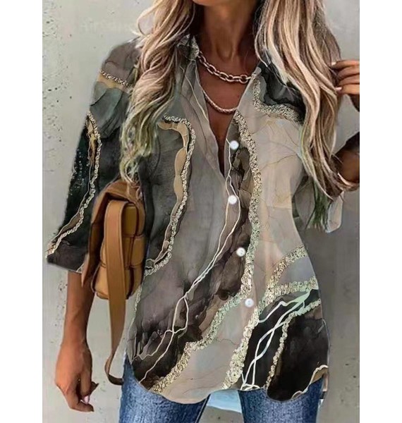 Casual Fashion Marble Print pel Long Sleeve Shirt