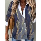 Casual Fashion Marble Print pel Long Sleeve Shirt