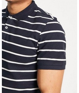 Striped Navy Blue Short-sleeved Polo Shirt