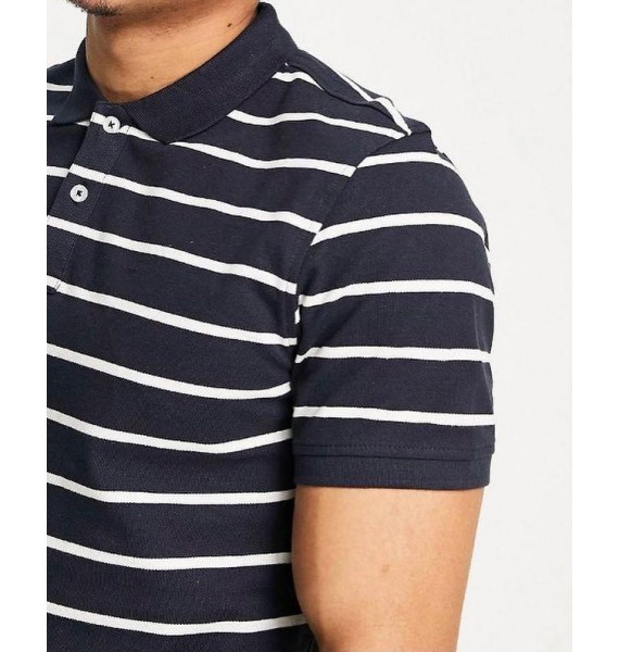 Striped Navy Blue Short-sleeved Polo Shirt