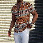 Ethnic pattern print casual short-sleeved shirt