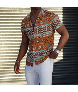 Ethnic pattern print casual short-sleeved shirt