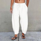 Men's Cotton Linen Drawstring Cropped Casual Harem Pants