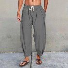 Men's Cotton Linen Drawstring Cropped Casual Harem Pants