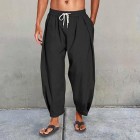 Men's Cotton Linen Drawstring Cropped Casual Harem Pants