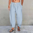 Men's Cotton Linen Drawstring Cropped Casual Harem Pants