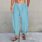 Men's Cotton Linen Drawstring Cropped Casual Harem Pants