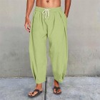 Men's Cotton Linen Drawstring Cropped Casual Harem Pants