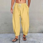 Men's Cotton Linen Drawstring Cropped Casual Harem Pants