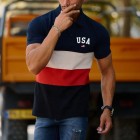 Men's Fashion USA Print Colorblock Casual Slim Polo Shirt